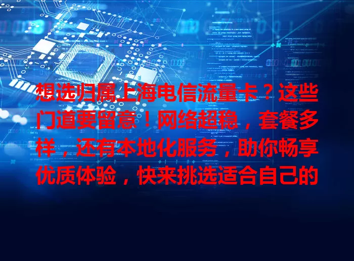 想选归属上海电信流量卡？这些门道要留意！网络超稳，套餐多样，还有本地化服务，助你畅享优质体验，快来挑选适合自己的流量卡！