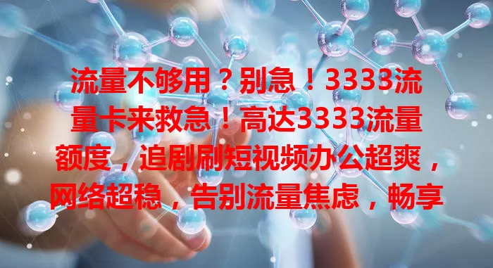 流量不够用？别急！3333流量卡来救急！高达3333流量额度，追剧刷短视频办公超爽，网络超稳，告别流量焦虑，畅享自由网络生活！