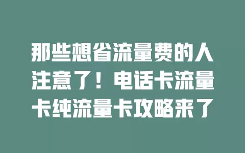 那些想省流量费的人注意了！电话卡流量卡纯流量卡攻略来了