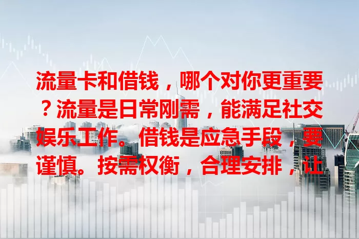 流量卡和借钱，哪个对你更重要？流量是日常刚需，能满足社交娱乐工作。借钱是应急手段，要谨慎。按需权衡，合理安排，让它们各尽其用助力生活