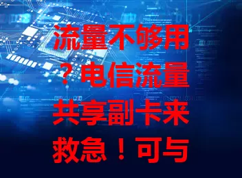 流量不够用？电信流量共享副卡来救急！可与主卡共享流量，办理便捷，费用实惠，全家或多人用网不愁，告别流量焦虑！