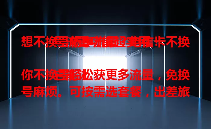 想不换号畅享流量？电信卡不换号流量功能超实用！

它能让你不换号轻松获更多流量，免换号麻烦。可按需选套餐，出差旅行也方便，在哪都能用熟悉号码上网，紧急时原号畅通，信息传递无忧，是提升生活品质的实用功能。