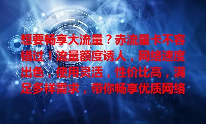 想要畅享大流量？赤流量卡不容错过！流量额度诱人，网络速度出色，使用灵活，性价比高，满足多样需求，带你畅享优质网络！