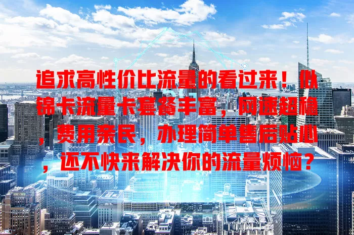 追求高性价比流量的看过来！似锦卡流量卡套餐丰富，网速超稳，费用亲民，办理简单售后贴心，还不快来解决你的流量烦恼？