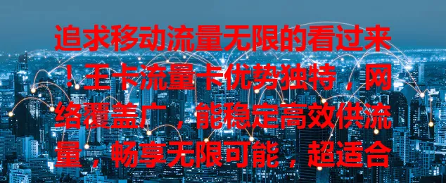 追求移动流量无限的看过来！王卡流量卡优势独特，网络覆盖广，能稳定高效供流量，畅享无限可能，超适合你！