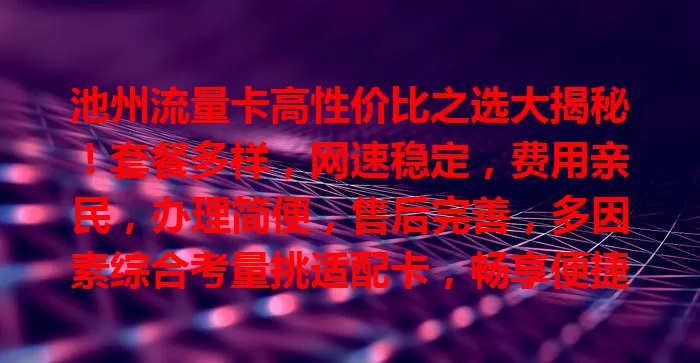 池州流量卡高性价比之选大揭秘！套餐多样，网速稳定，费用亲民，办理简便，售后完善，多因素综合考量挑适配卡，畅享便捷网络生活
