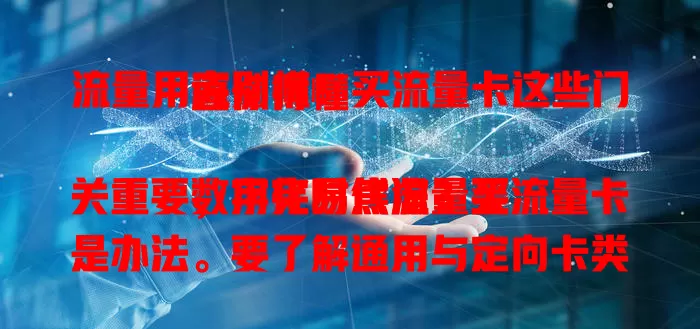 流量用完别慌！买流量卡这些门道你得懂

数字化时代流量至关重要，用完易焦虑？买流量卡是办法。要了解通用与定向卡类型，关注套餐内容，留意使用规则，选正规渠道，掌握这些轻松应对流量不足