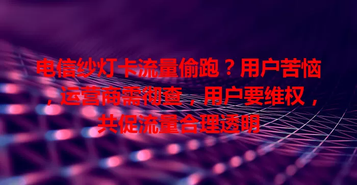电信纱灯卡流量偷跑？用户苦恼，运营商需彻查，用户要维权，共促流量合理透明