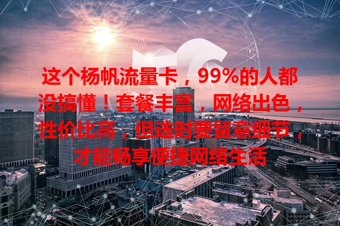 这个杨帆流量卡，99%的人都没搞懂！套餐丰富，网络出色，性价比高，但选时要留意细节，才能畅享便捷网络生活