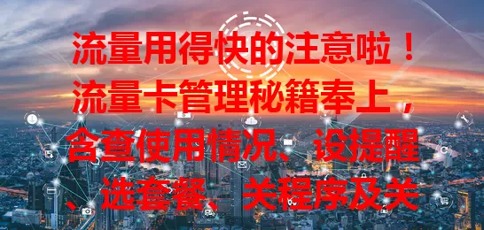流量用得快的注意啦！流量卡管理秘籍奉上，含查使用情况、设提醒、选套餐、关程序及关注优惠等，助你畅享手机体验又省费用
