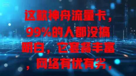 这款神舟流量卡，99%的人都没搞明白，它套餐丰富，网络有优有劣，用前摸清规则选对套餐，满足流量需求，畅享数字精彩