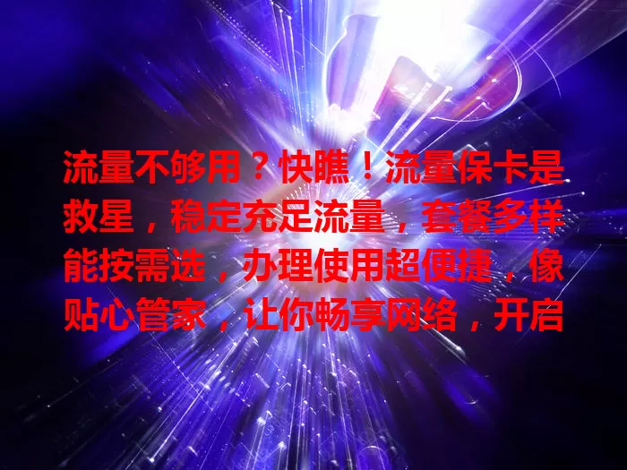 流量不够用？快瞧！流量保卡是救星，稳定充足流量，套餐多样能按需选，办理使用超便捷，像贴心管家，让你畅享网络，开启畅快上网之旅
