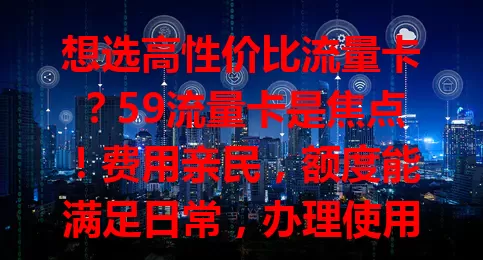 想选高性价比流量卡？59流量卡是焦点！费用亲民，额度能满足日常，办理使用方便。选时要综合考虑有效期、费用、覆盖范围等，挑适合的畅享数字化生活