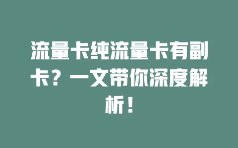 流量卡纯流量卡有副卡？一文带你深度解析！