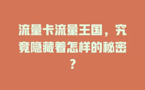 流量卡流量王国，究竟隐藏着怎样的秘密？