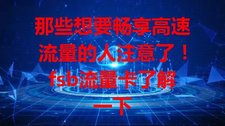 那些想要畅享高速流量的人注意了！fsb流量卡了解一下