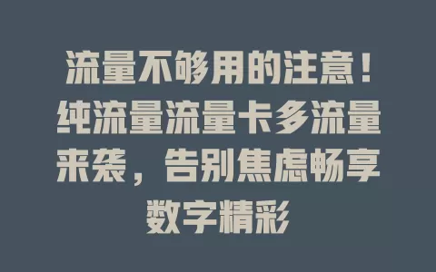 流量不够用的注意！纯流量流量卡多流量来袭，告别焦虑畅享数字精彩