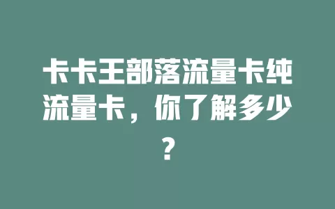 卡卡王部落流量卡纯流量卡，你了解多少？