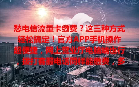 愁电信流量卡缴费？这三种方式轻松搞定！官方APP手机操作超便捷，网上营业厅电脑端也行，拨打客服电话同样能缴费，多种方式任你挑，告别缴费烦恼！