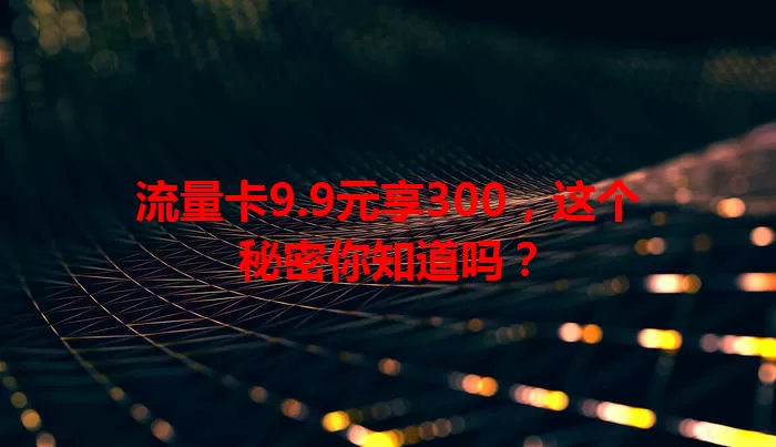 流量卡9.9元享300，这个秘密你知道吗？