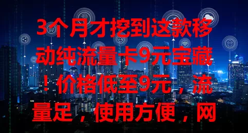 3个月才挖到这款移动纯流量卡9元宝藏！价格低至9元，流量足，使用方便，网络流畅，预算有限也能轻松上网，速来试试！